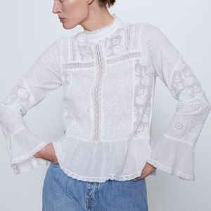 Zara White Lace Detail Blouse